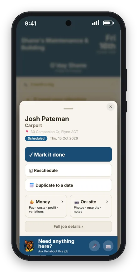A job card with one Mark it done button