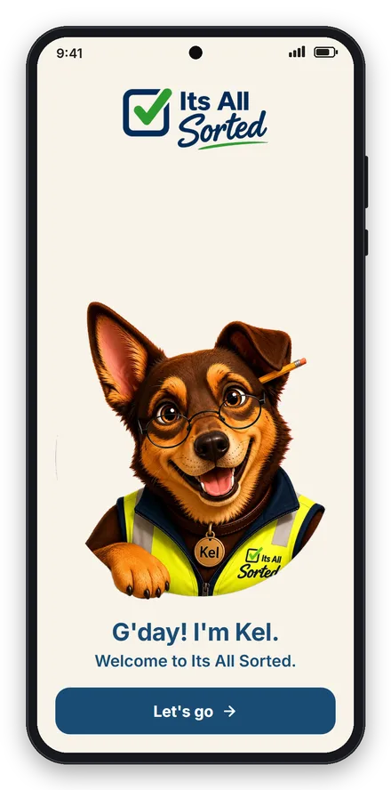 Kel's welcome screen: G'day! I'm Kel. Welcome to Its All Sorted.