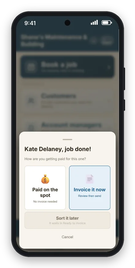 Job done: paid on the spot, invoice it now, or sort it later
